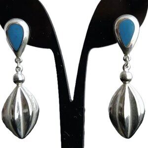 Sterling Silver EARRINGS drop faux turquoise Artisan 925 boho handcrafted